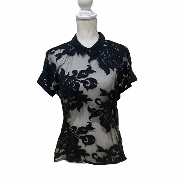 NWT designer Karen Harman black lace back exposed zipper blouse size medium - Picture 2 of 15